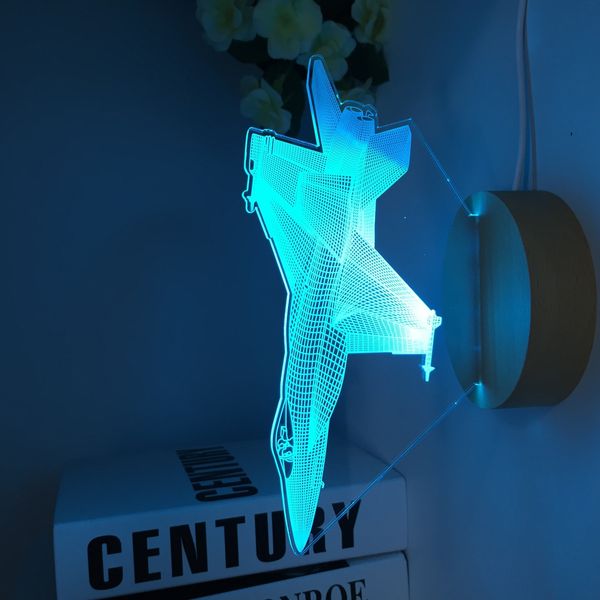 Objetos decorativos Figuritas Lámpara de mesa LED de madera Ilusión 3D Avión Luces nocturnas Lámpara de escritorio cambiante colorida Decoración de la habitación del hogar Regalo de decoración novedoso 230804