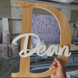 Decoratieve objecten Figurines houten letters baby kwekerij muur hangende letters in script lettertype babynaam bord kinderkamer decor houten letters 230818