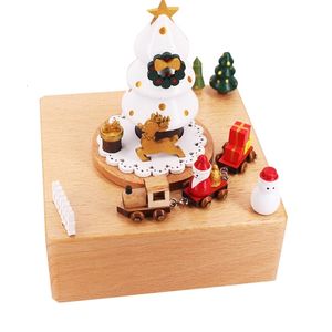 Objetos decorativos Figuras Caja de música de madera Papá Noel Árbol de Navidad Tren Año de Navidad Regalo de cumpleaños retro Cajas musicales Decoración del hogar 230911