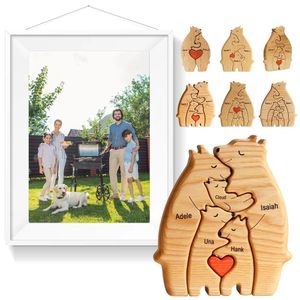 Objets décoratifs Figurines en bois personnalisé ours famille thème art puzzle bricolage nom bureau ornement maison déco cadeau personnalisé pour 230928