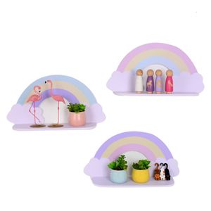 Objets décoratifs Figurines En Bois Arc-En-Ciel Étagère Murale Rack pour Enfants Chambre D'enfant Décorations De Pépinière Mignon Organisateur Suspendu Décor À La Maison 230725