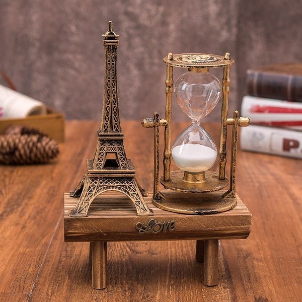 Objets décoratifs Figurines en bois rétro tour Eiffel sur bureau simple moderne maison étude pendule sablier cadeaux créatifs 230204