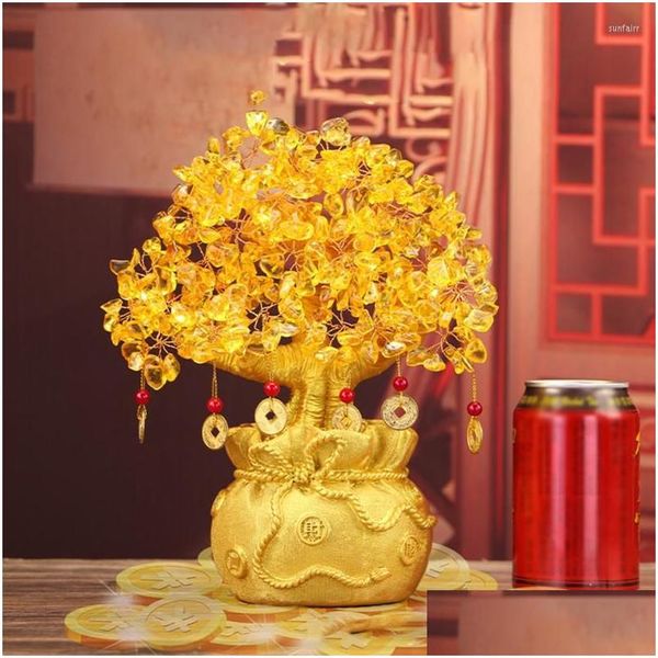 Objets décoratifs Figurines Cristal Jaune Citrine Créative Arbre Chanceux Chinois Feng Shui Argent Fortune Pour Des Dh3Hz