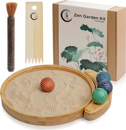 Objets décoratifs Figurines Kit de jardin zen pour bureau Mini sable de qualité supérieure Accessoires de bureau Thérapie de méditation fabriquée en bambou T 231009