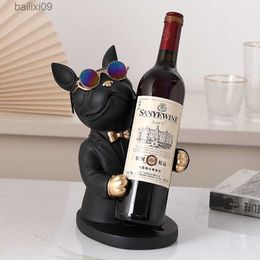 Objets décoratifs Décoration de la maison Porte-figurines animales Résine Artisanat Statue de bouledogue Porte-bouteille de vin Table de bureau Champagne Rack Room Decor T230710