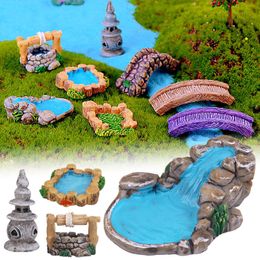 Objets décoratifs Micro Paysage Ornement Miniature Phare Puits Pont Vintage Maison Fée Jardin Artisanat DIY Mini Décor À La Maison 230818