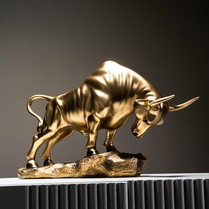 Decoratieve objecten hars vee ornamenten creatief gouden bull sculptuur esthetiek decor licht licht luxe geschenk mascotte thuiskantoor decoratie 230815