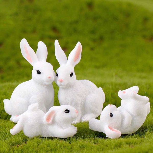 Objets décoratifs Famille de lapin blanc Lapin de Pâques Poupée Ornement Jouet Miniature Animaux Accessoire Fée Jardin Décoration Mousse Micro Paysage Matériel ZWL416