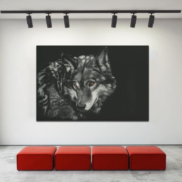 Peinture décorative toile Art noir loup Animal photos affiche impression mur Art peinture pour salon Cuadros