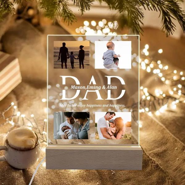 Decorativo Personalizado Día del Padre Decoración Acrílico Marco de Fotos Personalizado Luz Nocturna Regalo Día del Padre Decoración del Hogar 231202