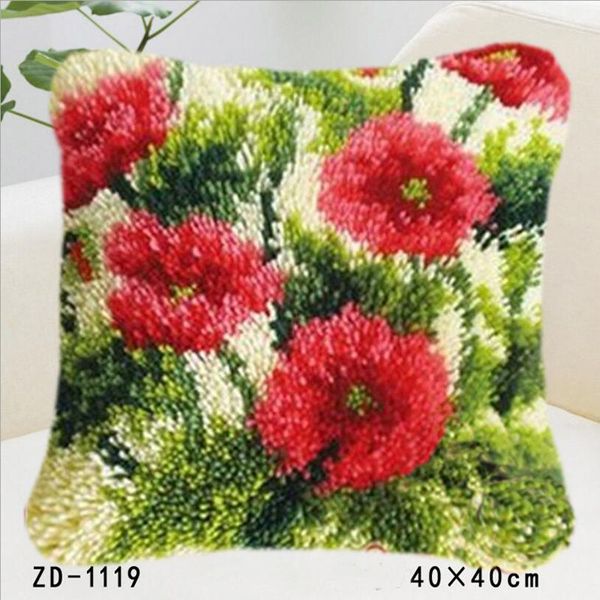 Taie d'oreiller décorative imprimé housse de coussin Design de mode fleurs rouges loquet crochet tapis Kits à la main couture artisanat