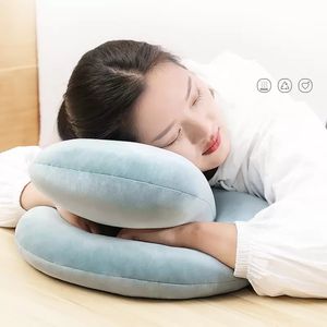 Almohada decorativa Almohada de oficina Inflable portátil Prensa Siesta Almohadas Coche suave Viajes al aire libre Senderismo Reposacabezas Cuello Cojín para dormir en casa 34 * 43 * 17 cm