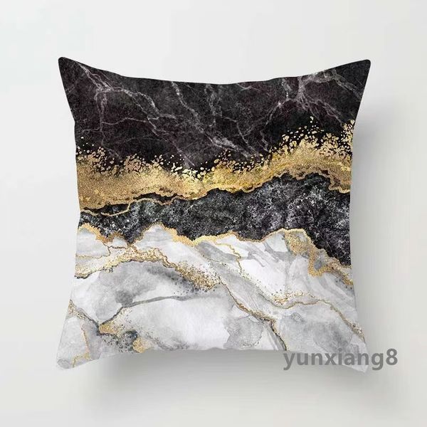 Taie d'oreiller décorative avec couvercle de taie d'oreiller imprimé noir et or, décoration de la maison, couvercle de coussin canapé, housse de dossier de lavage de voiture, 45 * 45cm-1pcs