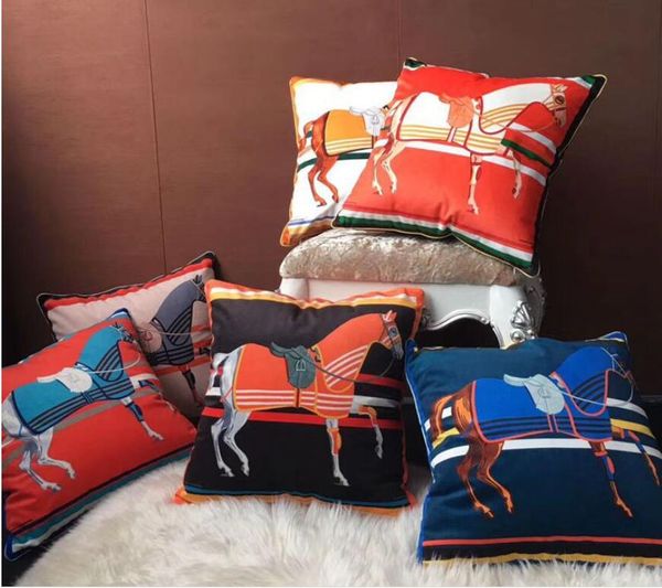 Oreillers décoratifs de luxe 45 * 45cm série orange housses de coussin chevaux fleurs imprimer taie d'oreiller couverture pour la maison chaise canapé décoration coussins carrés couvre