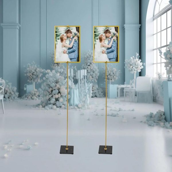 Platos decorativos, caballete de 1,6 M para cartel de boda, cartel de acero dorado y mármol, celebraciones de bodas y fiestas