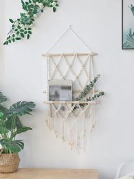 Placas decorativas 1 PC Boho MacRame Tasel Tasel Pared colgante Estante flotante Pantallas de soporte Planta Ratante de almacenamiento Bande