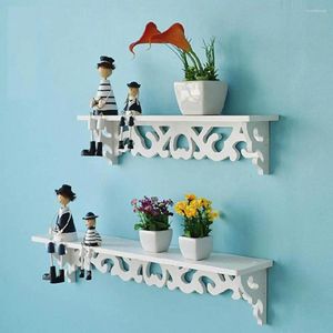 Decoratieve Platen 1 Pc Holle Gesneden Houten Plank Muur Opknoping Rack Plank Wit Thuis Organisator Planken Opslag Houder Decor