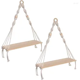 Decoratieve platen 2 stuks Boho planken met houten plank handgemaakte macrame voor het ophangen van planten en decoratie