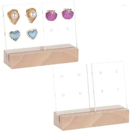 Decoratieve platen 2 Sets Acryl Earring Display Stands voor het verkopen van kleine studkaarten met houten standaard bengelen