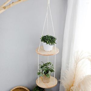 Decoratieve platen 2-laags wandplank, hangende planken, schommel, boho-kamerdecoratie voor kleine planten, slaapkamer, badkamer