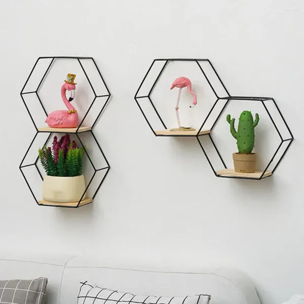 Assiettes décoratives 2023 Style nordique, support en fer hexagonal, étagère murale pour la maison, support de rangement, étagères pour ranger de petits articles divers