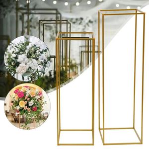 Support de fleurs en métal doré, assiettes décoratives, colonne géométrique, support Floral de mariage, ensemble de décoration d'arrière-plan, 2 pièces