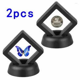 Decoratieve platen 2 stks sieraden opbergdoos 3D verpakkingskoffer edelsteen drijvende frame munt display kettinghouder 50 50 mm