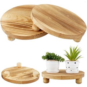 Plaques décoratives 2pcs Riser en bois 10 pouces Round stand de piédestal affichage en bois plateau polyvalent pour comptoir
