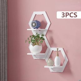 Plaques décoratives 3pcs Hexagon Mur Shelf Punch Free Bedside Display Stand Organisateur Organisateur Potte de fleur Potte