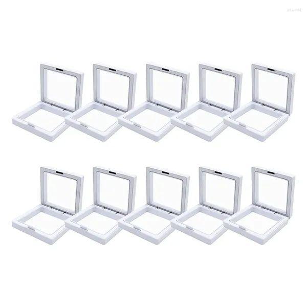 Platos decorativos 5/10 Uds organizador de joyas caja transparente vitrina flotante 3D soportes para colgante collar pulsera anillo moneda Pin