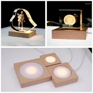 Plaques décoratives 6/8/10 cm carré en bois à LED d'écran de lumière de bureau Crystal Verre Art Art Ornements de nuit Base de lampe pour la maison