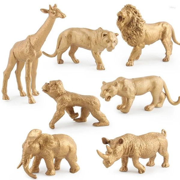 Assiettes décoratives 7 pièce/ensemble, édition or statique, Simulation de modèle de Zoo, jouets de décoration, Lion, rhinocéros, girafe, jouet cadeau