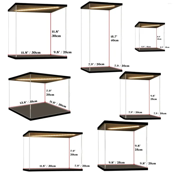 Placas decorativas, estuche de exposición acrílico con caja de puerta para figuras de acción con soporte de luz h, colecciones de escaparate a prueba de polvo