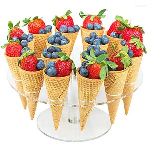 Decoratieve platen Acryl Ice Cream Stand Cake Cone met 6/16 Kegels Gaten voor verjaardagskerstmis