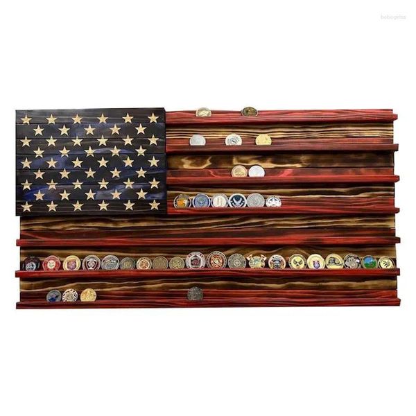 Platos decorativos bandera americana moneda exhibición madera 7 filas montado en la pared estante coleccionable soporte escritorio