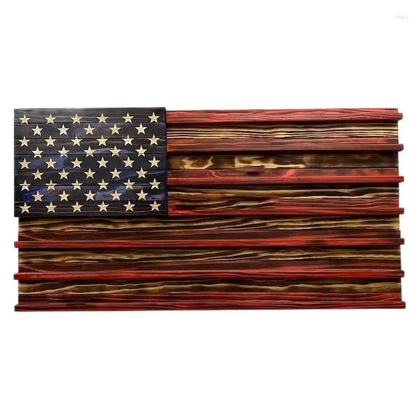 Plaques décoratives American Flag Coin Holder Mur Affichage 7 rangées étagères en bois pour la décoration de hangage.