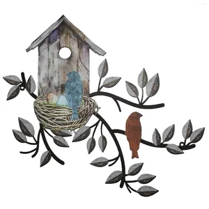 Decoratieve platen kunst ambacht voor balkon vogel muur decor binnen buiten hangende metalen boom thuiskantoor tuin met vogelhuisje bladeren tak