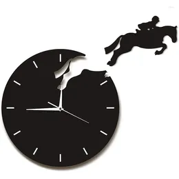 Decoratieve borden Art Decor Horseman Jumping Wall Watch Rider On Horse Horse Clocks Design 3D Clock Riding Riding