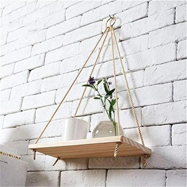 Plaques décoratives Swing en bois atmosphérique corde suspendue mur étagère flottante moulue plante fleur de fleur intérieure et de décoration extérieure simple