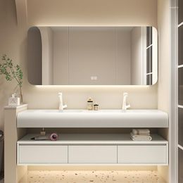 Assiettes décoratives armoire de salle de bain combinaison Corian sensation de peau lavabo entier Simple lavabo en chêne Double