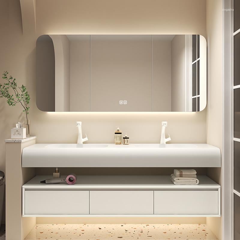 Assiettes décoratives armoire de salle de bain combinaison Corian sensation de peau lavabo entier Simple lavabo en chêne Double