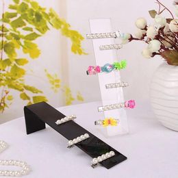 Decoratieve platen Zwart/Wit Acryl Hoofdkleding met rack oorbellen houder sieraden display standaard L vorm haaraccessoires
