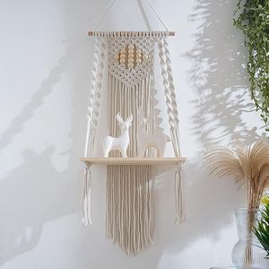 Plaques décoratives Style Boho support de rangement bois flottant à la main tissé corde tenture murale étagère macramé décor à la maison étagères pendentif