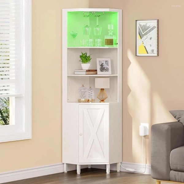 Assiettes décoratives Armoire de barre avec des lumières LED Porte-verre à 5 niveaux de rangement de rangement de stockage étagères étagères