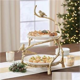 Decoratieve borden Creative European Tray Golden Oak Branch Cake Stand Wedding Party Dessert Tafel Candy Fruitplaat Display Decoratio DH2YV