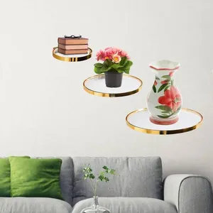 Decoratieve platen Creatief zwevend plank Wandgemonteerde plantboekhouder Stand Round Gold Edge Storage Rack Glass Decoratiestuk