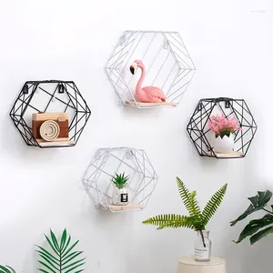 Plaques décoratives Creative Simple Wall Corde Partition Hanging Ins Hexagonal Whited Iron Grid Shelf Decoration