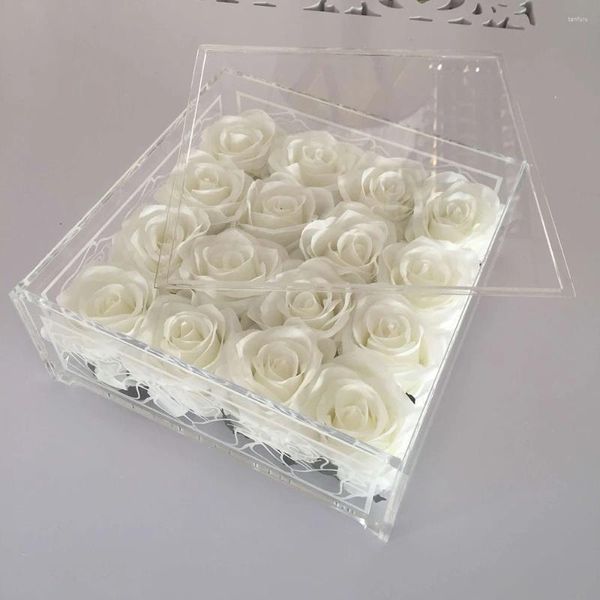 Assiettes décoratives personnalisé clair rectangulaire acrylique moderne vase rose vases floraux boîte d'affichage de fleurs pour centres de table décor à la maison mariages