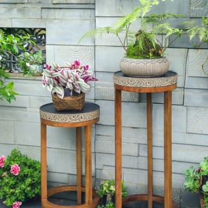 Decoratieve platen Bloemenstandaard Tuinplank Pot Displayrek Houten decoratiebasis