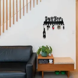Decoratieve platen ijzer ambachten bloem metalen sleutelhouder minimalistisch patroon vetplant muur kunst zwart gemonteerde haken slaapkamer